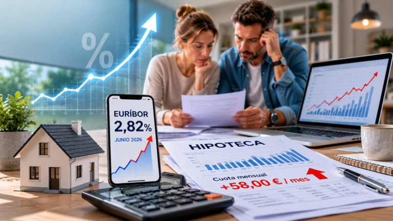 Euríbor junio 2026 al 2,82%: pareja revisando el impacto en su hipoteca variable