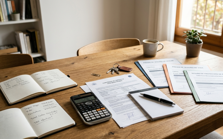 Tipo bonificado hipoteca: calculadora y pólizas de seguros vinculados sobre mesa
