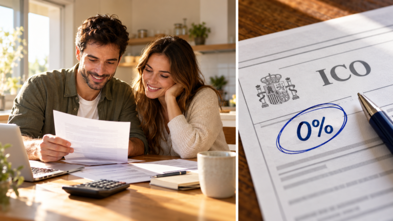 Préstamo ICO primera vivienda 2026 — pareja revisando documentos del programa Tu Casa